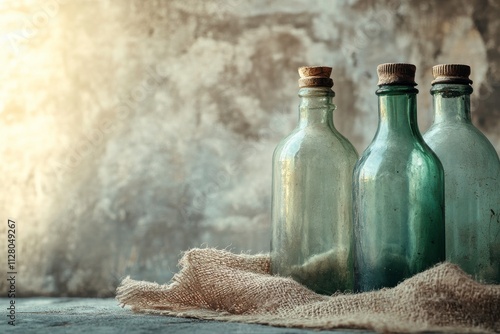 Intact Glass Bottles on Neutral Background