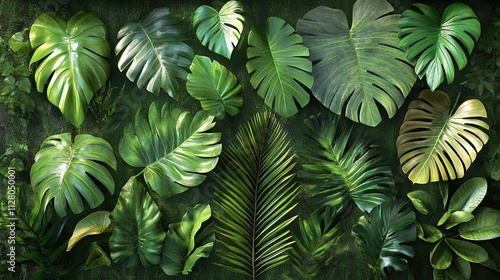 Wallpaper Mural A collection of green tropical plant leaves isolated on a transparent background, perfect for botanical, eco-friendly, or decorative designs.   Torontodigital.ca