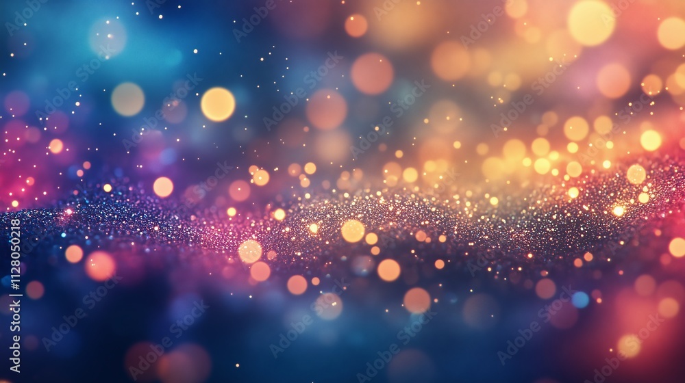 A dreamlike abstract background sparkles with vibrant lights in blues, golds, and pinks. A dreamlike abstract background sparkles with vibrant lights in blues, golds, and pinks.