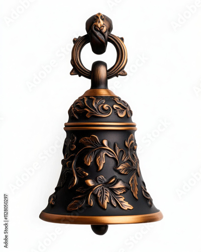 Elegant antique bell with intricate floral detailing and bronze finish. photo