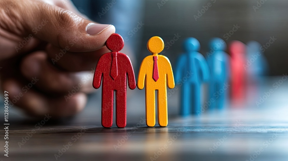 selecting a capable employee leader. A man selects and holds a worker wearing a shirt and red tie. recruiters selecting a capable employee leader. A man selects and holds a worker wearing a shirt and red tie. recruiters