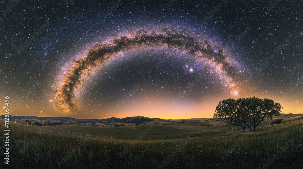 Fototapeta premium Galaxy Spiral over Rolling Hills