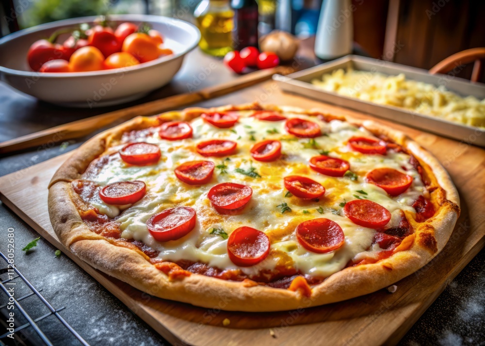Drone View: Four Cheese Pizza Ready for Oven - Saturday Night Dinner Drone View: Four Cheese Pizza Ready for Oven - Saturday Night Dinner