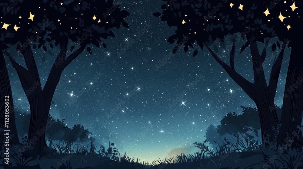 Starry Night with Silhouetted Trees Starry Night with Silhouetted Trees