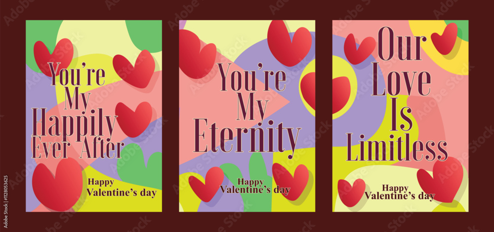 Naklejka premium Red Heart Valentine Card Trio with Modern Abstract Design
