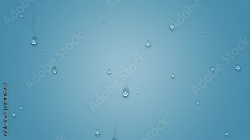 Transparent Water Drops Movement on Blue and Transparent Background - Water drops randomly sliding on wall or window glass