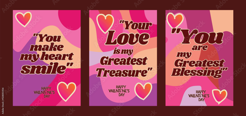 Red Heart Valentine Cards with Modern Pastel Patterns. A set of Valentine’s Day greeting card with sample text, red hearts and abstract backgrounds templates vector illustration. Red Heart Valentine Cards with Modern Pastel Patterns. A set of Valentine’s Day greeting card with sample text, red hearts and abstract backgrounds templates vector illustration.