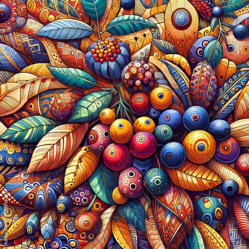 Berries in African Art Inspired by African art patterns and colo