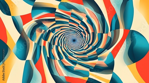 Wallpaper Mural Abstract Swirling Vortex of Teal, Orange, and Beige Hues Torontodigital.ca