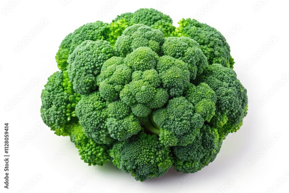 Aerial Drone Shot: Fresh Green Broccoli Floret Isolated White Background - High-Resolution Stock Photo Aerial Drone Shot: Fresh Green Broccoli Floret Isolated White Background - High-Resolution Stock Photo