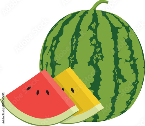 a drawing of a watermelon and a slice of watermelon.