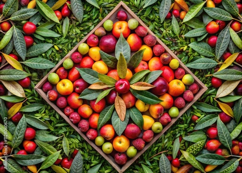 Aerial View Sage Leaves Paradise Apples Rhombus Pattern Drone Photography Botanical Art photo