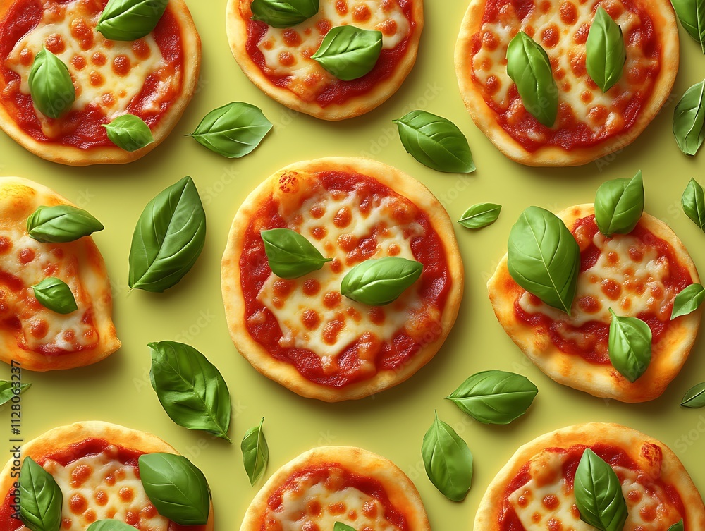 Delicious Mini Pizzas Topped With Basil Leaves Delicious Mini Pizzas Topped With Basil Leaves