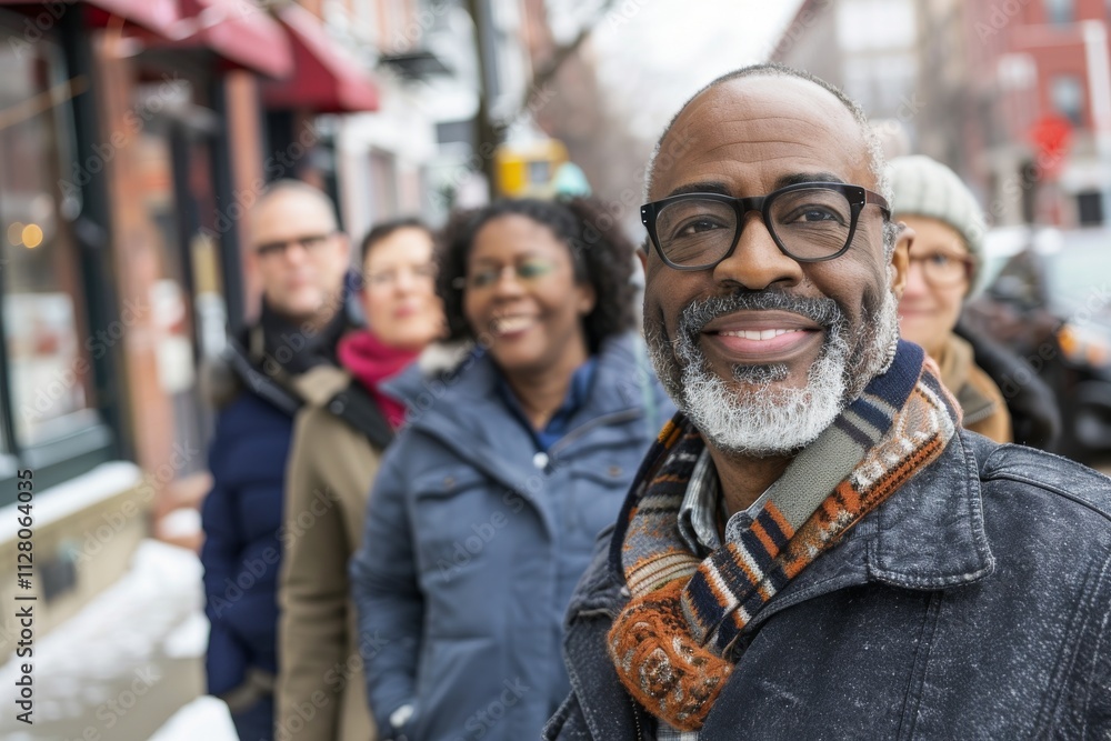 Portrait of a senior African American man with friends in the background Portrait of a senior African American man with friends in the background