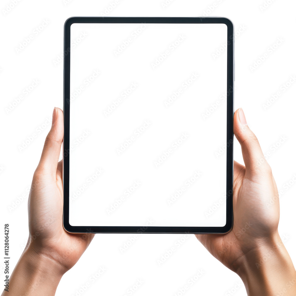 Blank Tablet Screen in Hands on Transparent Background Blank Tablet Screen in Hands on Transparent Background