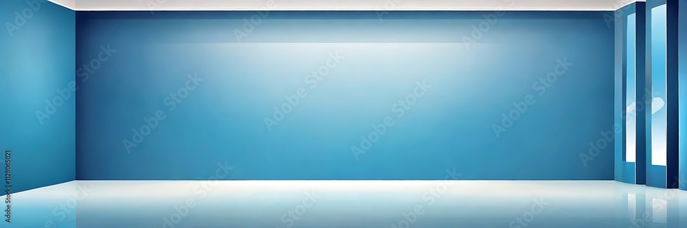 Obraz premium Minimalist Modern Interior Room with Bright Blue Walls and Soft Rectangular Ceiling Light