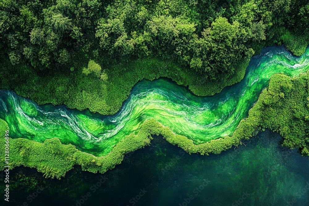 Serene Green River Meandering Through Lush Forest Serene Green River Meandering Through Lush Forest