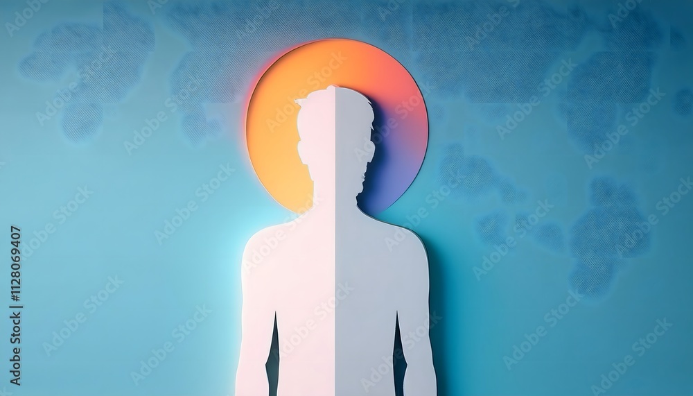 Mental health and depression concepts: Mental health, serene human silhouette in vibrant colors. Mental health and depression concepts: Mental health, serene human silhouette in vibrant colors.