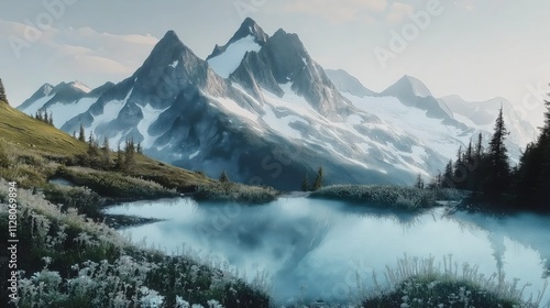 Wallpaper Mural Rocky Mountains with forest trees and mountains in the background Torontodigital.ca