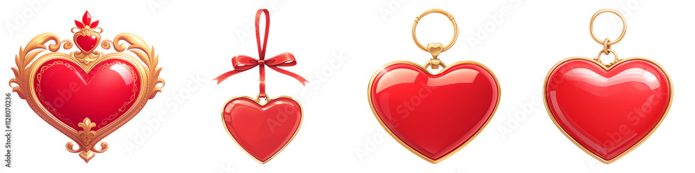Valentines icon on transparent background. Colorful red hearts in various styles against a black background. Valentines icon on transparent background. Colorful red hearts in various styles against a black background.