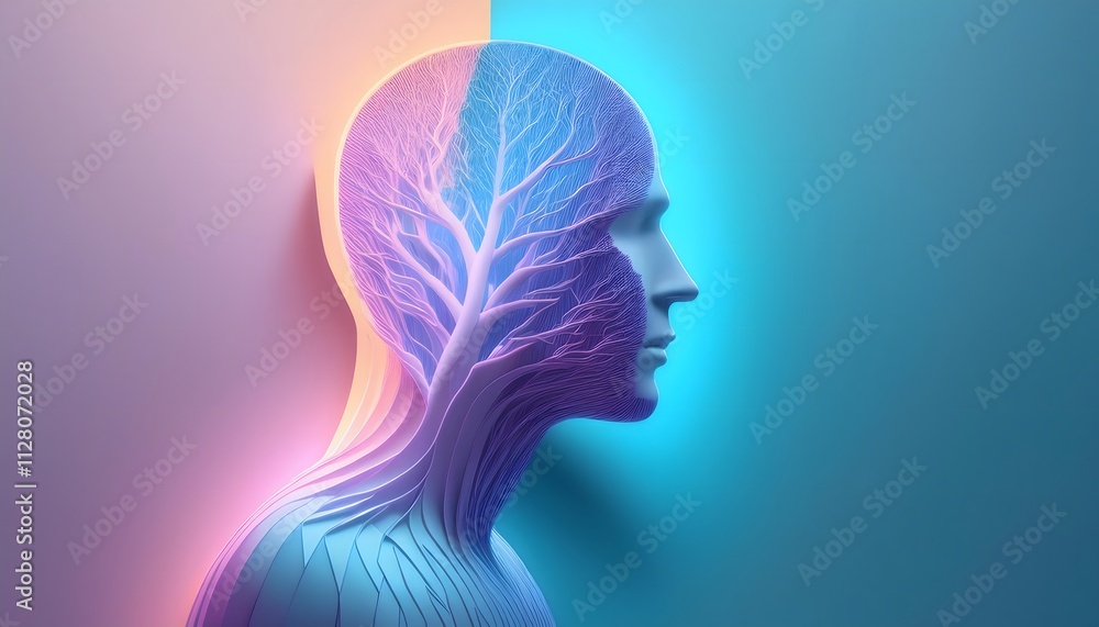 Mental health and depression concepts: Mental health, serene human silhouette in vibrant colors. Mental health and depression concepts: Mental health, serene human silhouette in vibrant colors.
