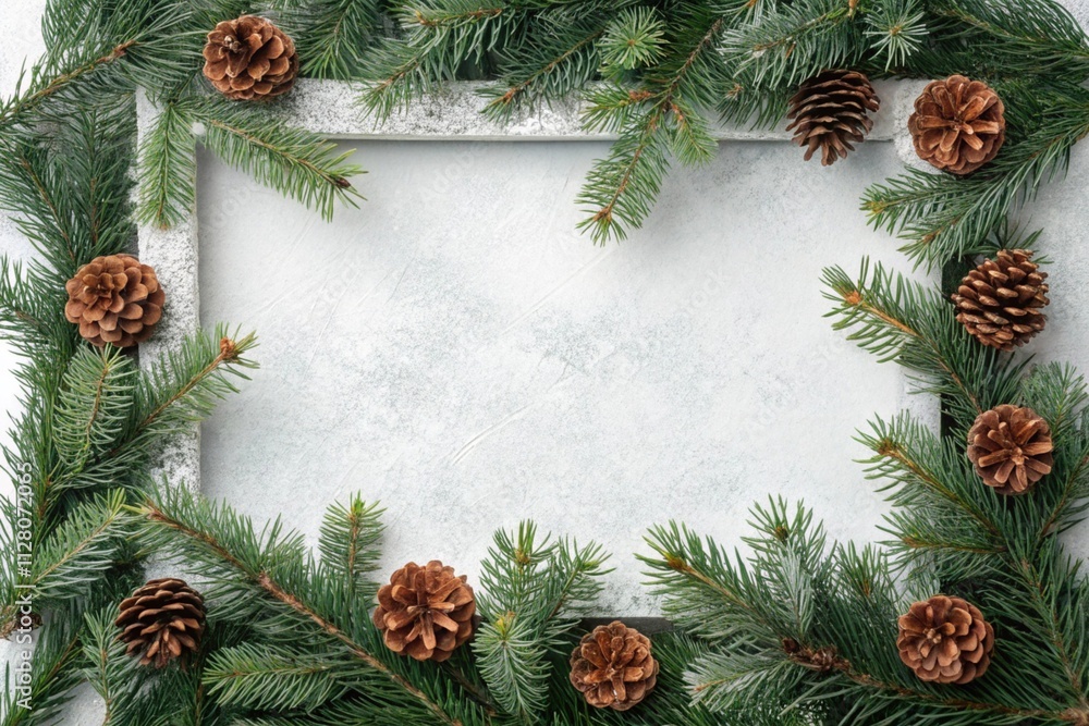 Christmas Frame with Fir Branches and Cones for Holiday Decoration Christmas Frame with Fir Branches and Cones for Holiday Decoration