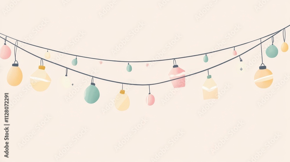 Minimalist Festive Garlands Featuring Geometric Baubles in Soft Pastel Colors, Perfect for Holiday Decorations and Celebrations in Modern Aesthetic Settings Minimalist Festive Garlands Featuring Geometric Baubles in Soft Pastel Colors, Perfect for Holiday Decorations and Celebrations in Modern Aesthetic Settings