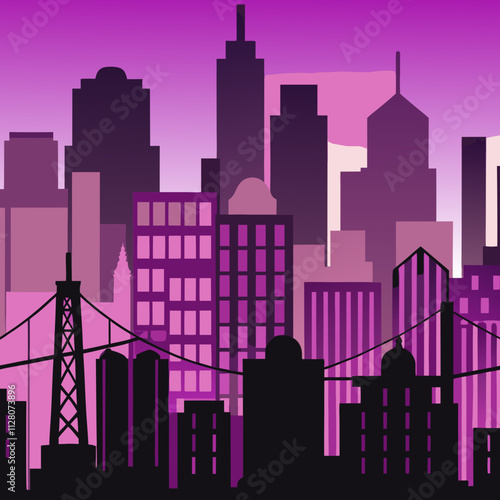 "Silhouette of a Bustling Cityscape with Towering Skyscrapers"