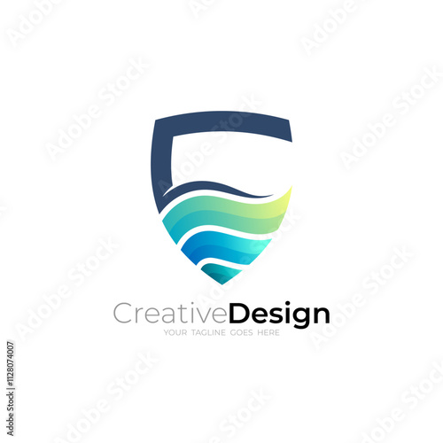 Free Download Shield logo and water wave design combination, security logos - GFXLoad