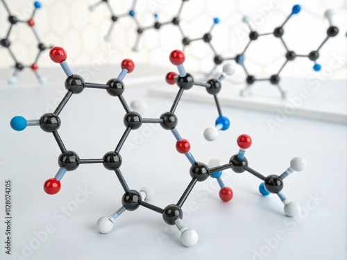 3D Representation of Cypermethrin Skeletal Formula - Molecular Chemical Structure of Synthetic Pyrethroid Isolated on White Background for Educational and Scientific Use photo