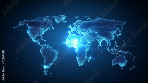 map world animated connections and data streams global business infrastructure technology abstract background with lights, lights illuminates a detailed map of the world with technology concept. 