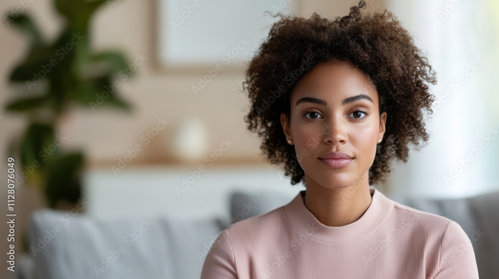 Empowering portrait of a young woman home interior lifestyle photography warm environment intimate viewpoint self-expression concept Empowering portrait of a young woman home interior lifestyle photography warm environment intimate viewpoint self-expression concept
