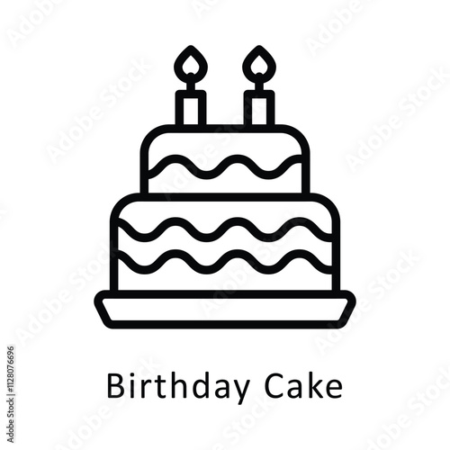 Birthday Cake Vector Outline Icon. Eps file 10