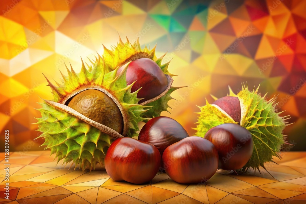 Low Poly Chestnuts in Autumn Colors - Geometric Chestnut Design with Triangles for Fall Decor and Nature Illustrations Low Poly Chestnuts in Autumn Colors - Geometric Chestnut Design with Triangles for Fall Decor and Nature Illustrations
