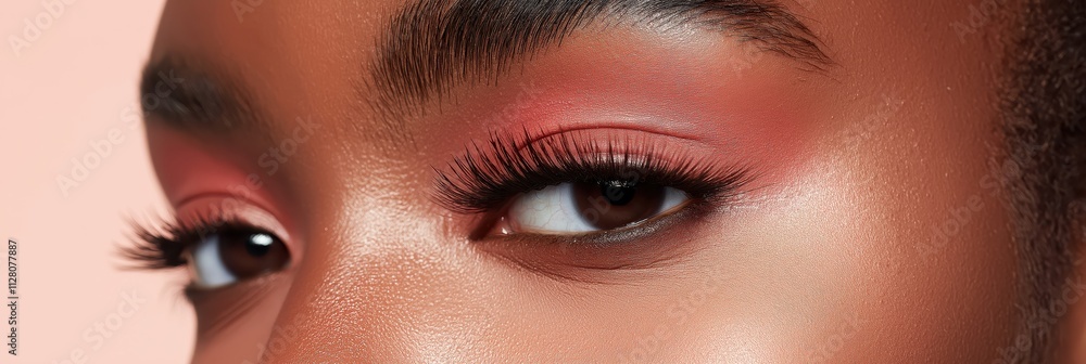 Naklejka premium A mesmerizing close-up showcases beautifully made-up eyes adorned with vibrant makeup, capturing the essence of beauty, style, and artistic expression in cosmetic artistry.