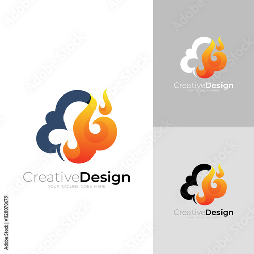 Cloud logo and flame design combination, danger icons