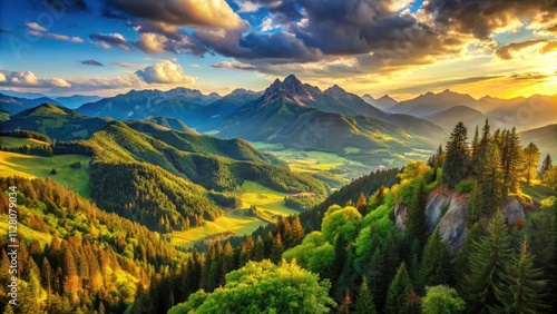 Majestic Mountain Panorama: Breathtaking Nature Landscape Photography