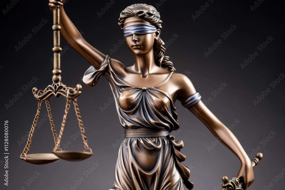 An artistic representation of justice through a statue. An artistic representation of justice through a statue.