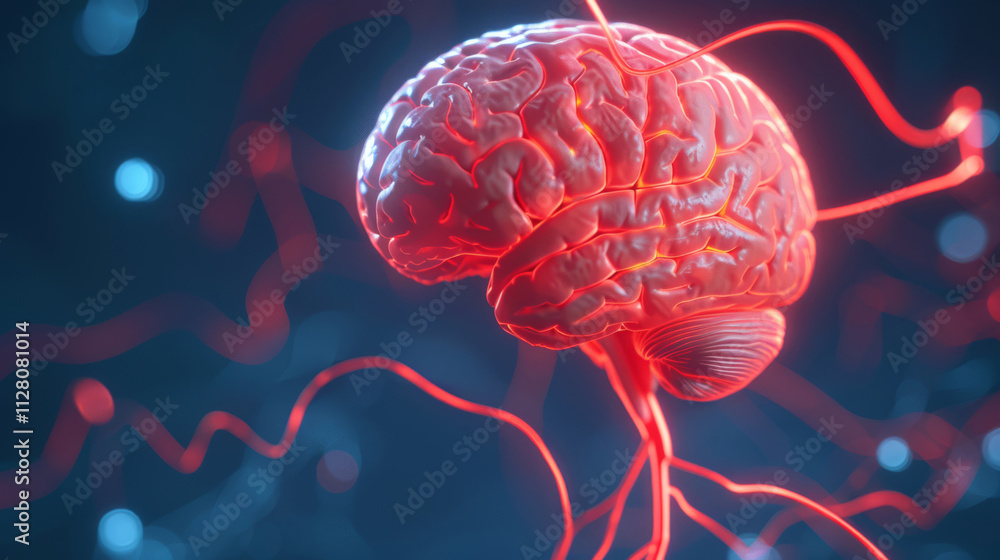 Obraz premium Digital illustration of a glowing human brain with neural connections 