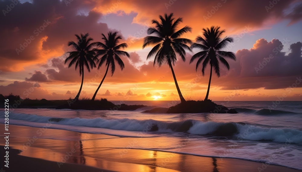Morning Sunrise Evening Sunset Ocean Palm Coconut Tree Sunlight Peaceful Horizon Background Texture Morning Sunrise Evening Sunset Ocean Palm Coconut Tree Sunlight Peaceful Horizon Background Texture