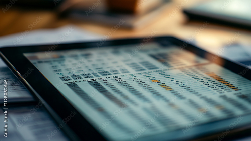 Data analysis on a tablet during a business meeting in a modern office setting Data analysis on a tablet during a business meeting in a modern office setting