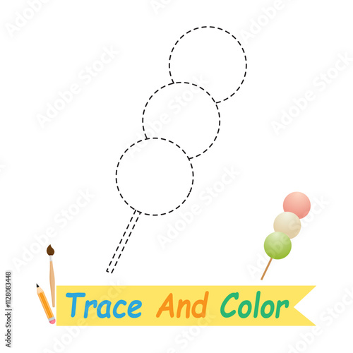 Traces and colors for children. picture of delicious dango cake