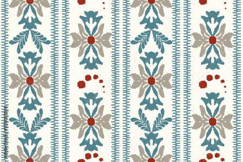 Ethnic ikat seamless pattern in tribal. Aztec geometric ethnic ornament print. Ikat pattern style. Design for background, wallpaper, illustration, fabric, clothing, carpet, textile, batik, embroidery.