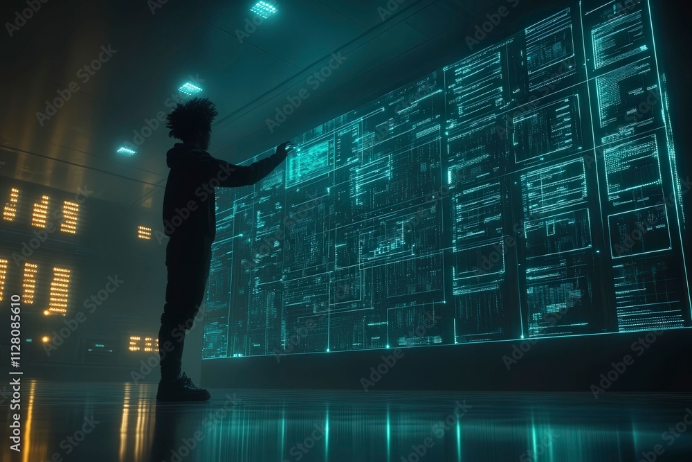 Fototapeta premium Futuristic Control Room with Digital Interface Display