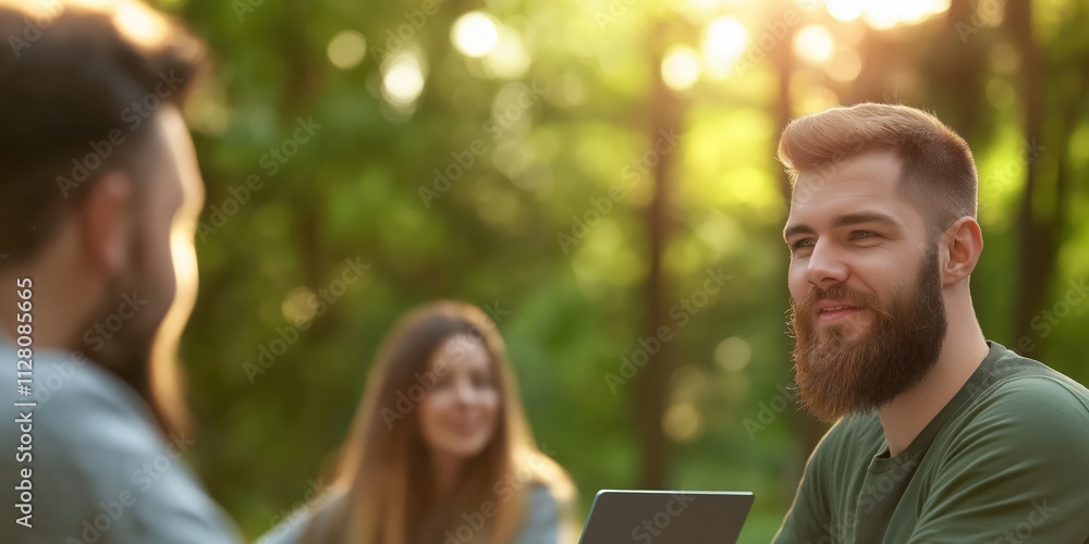 A group of friends enjoys a lively conversation outdoors during sunset, with a warm glow illuminating their faces, encapsulating connection and camaraderie. A group of friends enjoys a lively conversation outdoors during sunset, with a warm glow illuminating their faces, encapsulating connection and camaraderie.