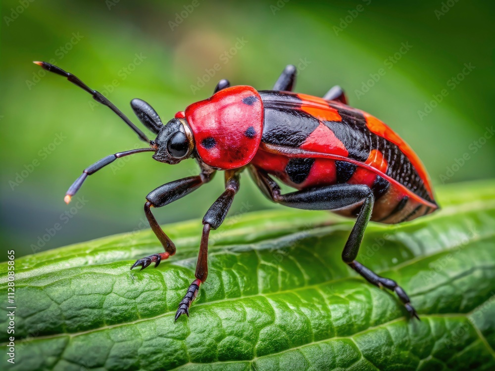 Red and Black Bug on Green Leaf - Macro Photography, Insect Closeup, Nature Stock Photo, Bug Stock Image, Wildlife Photography Red and Black Bug on Green Leaf - Macro Photography, Insect Closeup, Nature Stock Photo, Bug Stock Image, Wildlife Photography