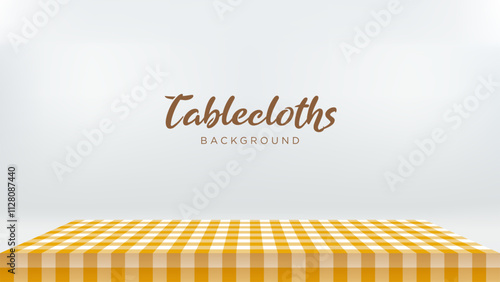 Yellow Checkered tablecloths on square tables in white room