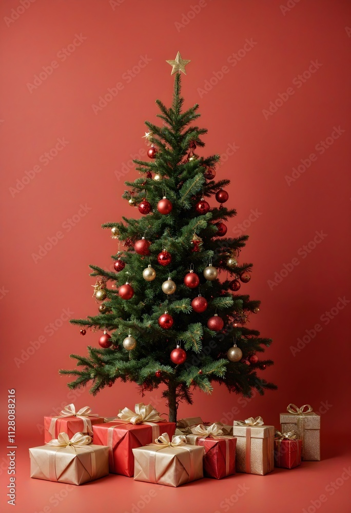 A small christmas tree with presents under it. A small christmas tree with presents under it.