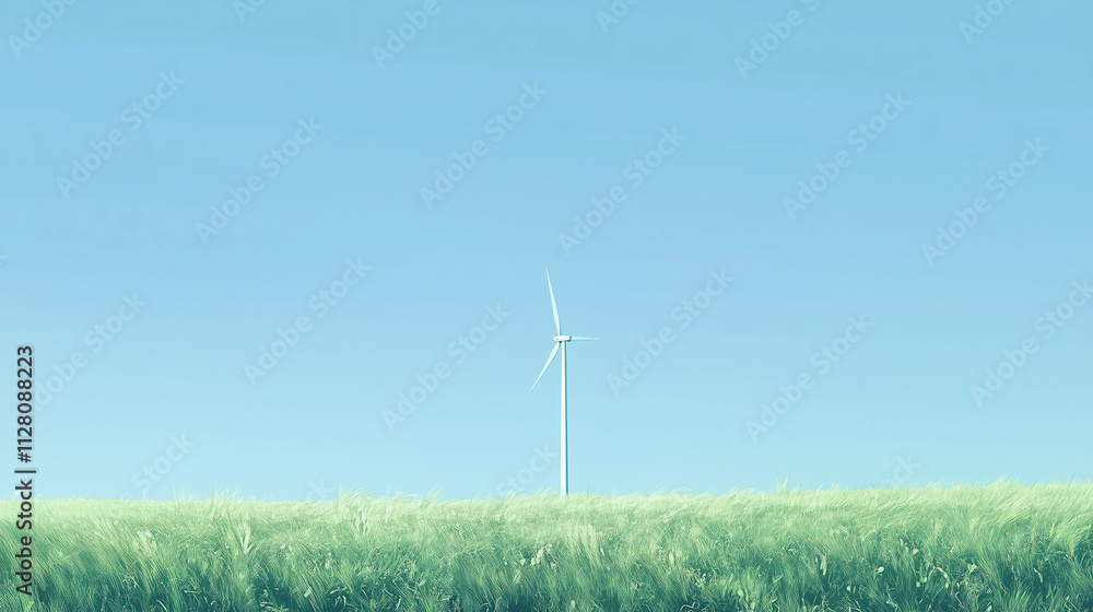 A single wind turbine standing tall in an open, grassy field under a clear blue sky, symbolizing clean energy. A single wind turbine standing tall in an open, grassy field under a clear blue sky, symbolizing clean energy.