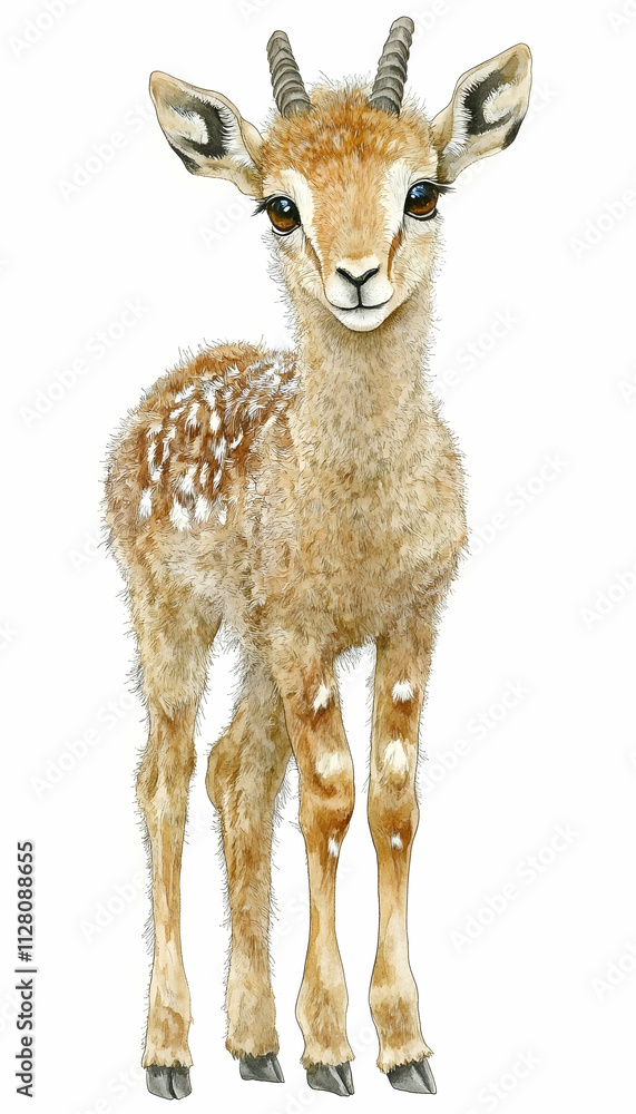 Adorable baby gazelle, light brown fur, white spots, standing. Adorable baby gazelle, light brown fur, white spots, standing.